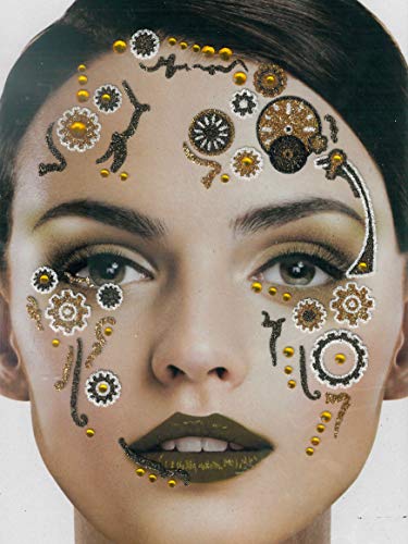 Brandsseller Gesichts-Tattoo Steam Punk - Aufkleber Set Klebetattoos Temporäre Tattoos Halloween/Karneval Gold Brandsseller Gesichts-Tattoo Steam Punk - Aufkleber Set Klebetattoos Temporäre Tattoos Halloween/Karneval Gold von Brandsseller