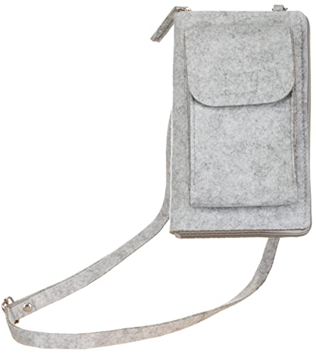 Brandsseller Handy Umhängetasche mit Geldbörse | Filz Crossbody integrierte Brief- und Handytasche | Kartenfächer | Verstellbarer Schultergurt | ca. 13 x 21,5 x 5 cm | Hellgrau von Brandsseller