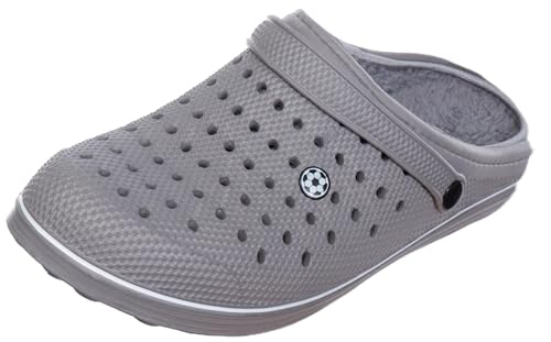 Brandsseller Herren Clog 44 Hausschuh Pantolette gefüttert Fellimitat Herbst/Winter warm – Grau von Brandsseller