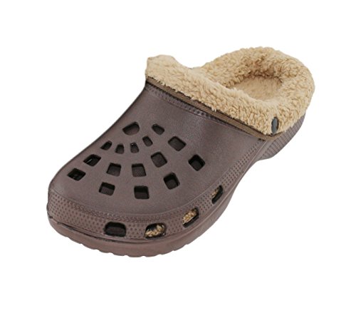 Brandsseller Herren Clog 44 Winter Hausschuh Pantolette Gartenschuh mit kuscheligem Fleecefutter - Braun/Beige von Brandsseller