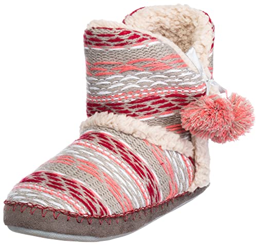 Brandsseller Hüttenschuh Damen 41 Hausschuh Boot Schlupfschuh Strick Kunstfell warm – Rot/Grau von Brandsseller