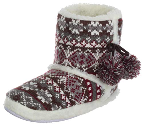 Brandsseller Hüttenschuh Damen 42/43 Hausschuh Boot Schlupfschuh Strick Kunstfell warm – Braun von Brandsseller