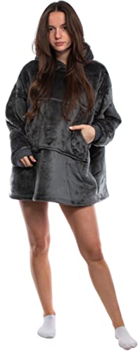 Brandsseller Riesen Hoodie Übergröße Kapuzenpulli Flanell Sherpa Super Weich Gemütlich Warm Deckenpulli Sweatshirt Kuschelpulli Kängurutasche L/XL Grau von Brandsseller