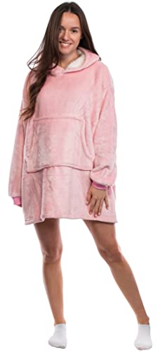 Brandsseller Riesen Hoodie Übergröße Kapuzenpulli Flanell Sherpa Super Weich Gemütlich Warm Deckenpulli Sweatshirt Kuschelpulli Kängurutasche L/XL Rosa von Brandsseller