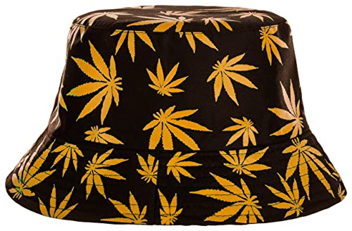 Brandsseller Sonnenhut Cannabis Design Fischerhut Sommerhut Travel Cap 100% Baumwolle Schwarz-Gelb von Brandsseller