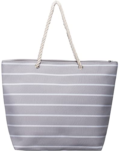 Brandsseller Strandtasche mit Reißverschluss 50x38x15cm Schultertasche Einkaufstasche Innentasche - Hellgrau/Weiß von Brandsseller