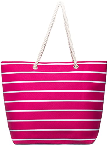 Brandsseller Strandtasche mit Reißverschluss 50x38x15cm Schultertasche Einkaufstasche Innentasche - Pink/Weiß von Brandsseller