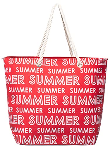 Brandsseller Strandtasche mit Reißverschluss 50x38x15cm Schultertasche Einkaufstasche Innentasche - Summer - Rot/Weiß von Brandsseller