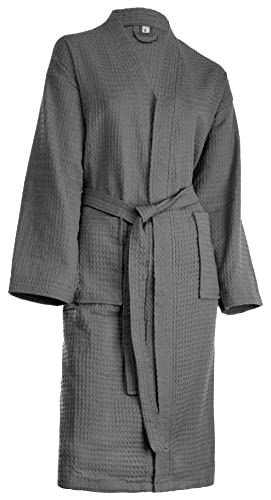 Brandsseller Unisex Bademantel aus Baumwolle XL – Leichter Morgenmantel aus Waffel-Piqué für Damen & Herren – Saunamantel/Hausmantel für Wellness & Zuhause - Anthrazit von Brandsseller