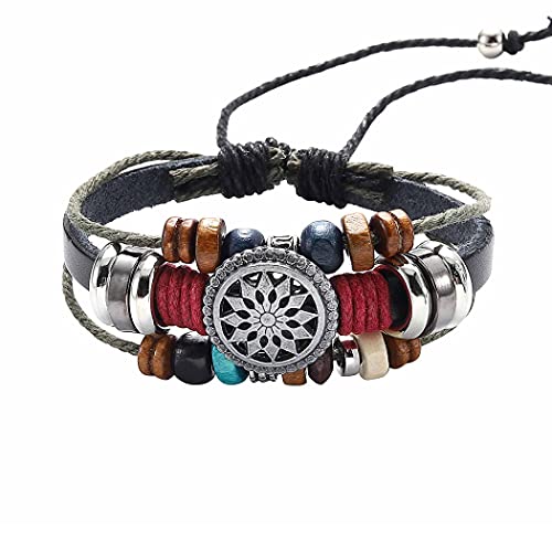 Branets Herren Armband - Lerderarmband - Vintage Holzperlen Armband geflochtenes verstellbar, mehrschichtige Armbänder für Herren von Branets