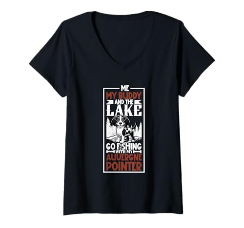 Damen Angeln und Braque d'Auvergne T-Shirt mit V-Ausschnitt Damen Angeln und Braque d'Auvergne T-Shirt mit V-Ausschnitt von Braque d'Auvergne Designs