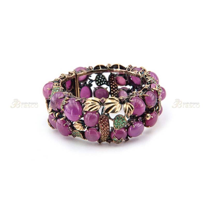 Bunte Rubin, Peridot, Amethyst Edelstein Armband in Sterling Silber, Zarte Armband, Frauen Silber Vergoldet Schmuck von BrascoJewelry