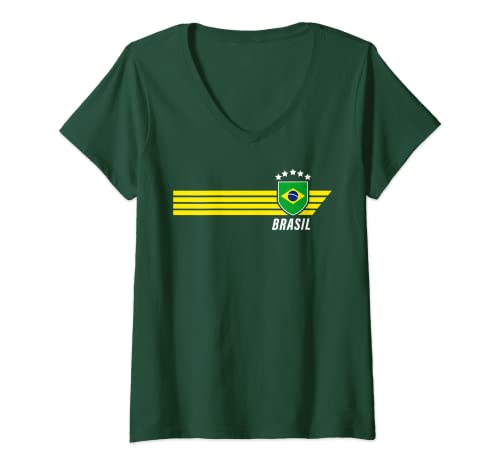 Damen Brasilien Brasilien Seleção Fan-Trikot T-Shirt mit V-Ausschnitt von Brasil Brazil Seleção Football Fan Jersey