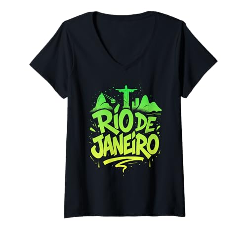 Damen Rio De Janeiro Graffiti Brasilien City Design T-Shirt mit V-Ausschnitt von Brasil Street