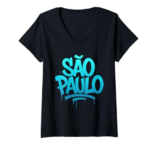 Damen Graffiti-Stadtgestaltung in São Paulo T-Shirt mit V-Ausschnitt Damen Graffiti-Stadtgestaltung in São Paulo T-Shirt mit V-Ausschnitt von Brasil Vibes