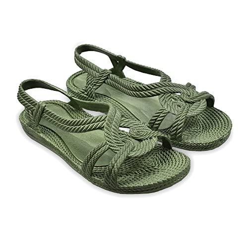 Brasileras Damen, Kinder Mädchen Zehensandalen rutschfester bequem schuhe für strand/schwimmbad/stadt grünes militär 38 EU von Brasileras