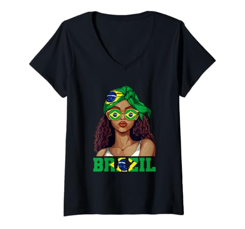 Damen Brasilien Brasilianer Frau T-Shirt mit V-Ausschnitt von Brasilianer Brasilien Geschenk