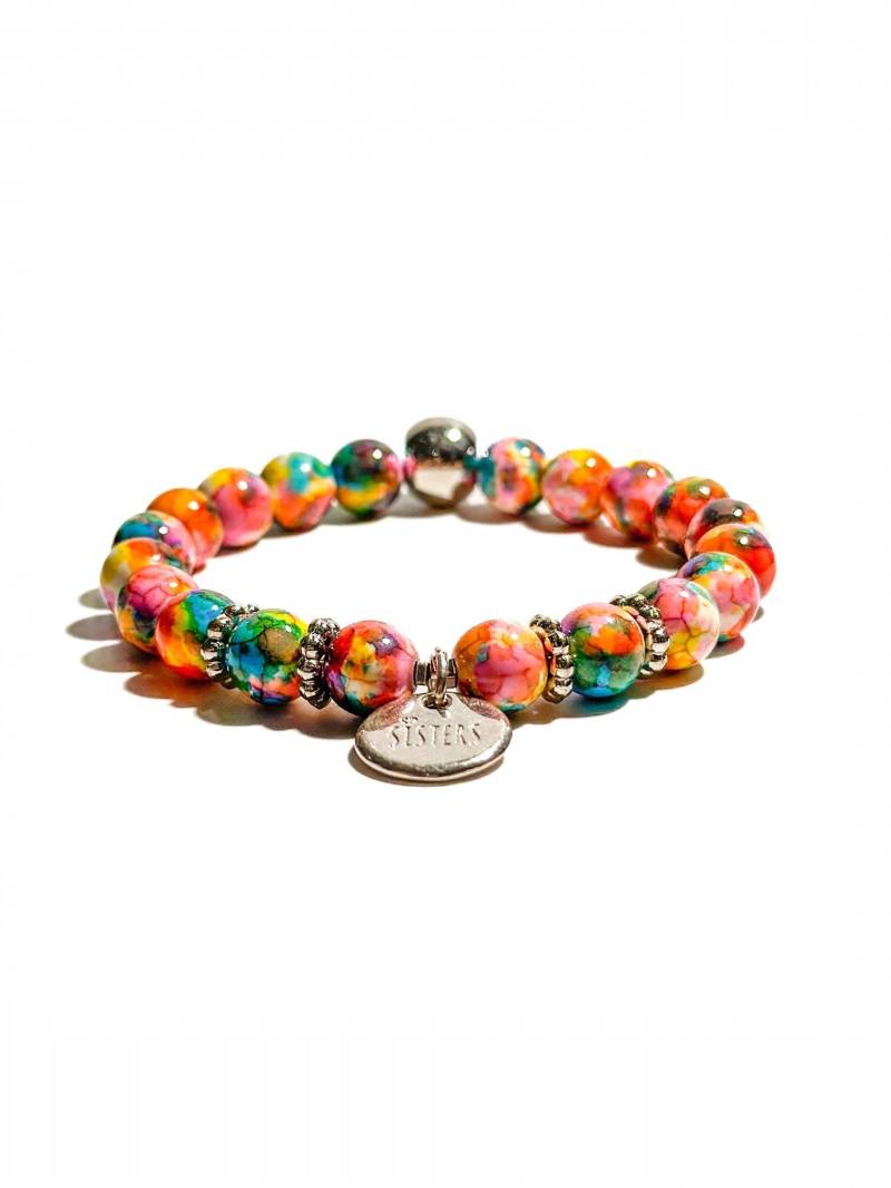 Armband Aus 8mm Bunten Keramikperlen Mit Anhänger „Sisters" Oder „Family" | Handgemachter Schmuck Geschenk Freundin Armband Aus 8mm Bunten Keramikperlen Mit Anhänger „Sisters" Oder „Family" | Handgemachter Schmuck Geschenk Freundin von BraslePel