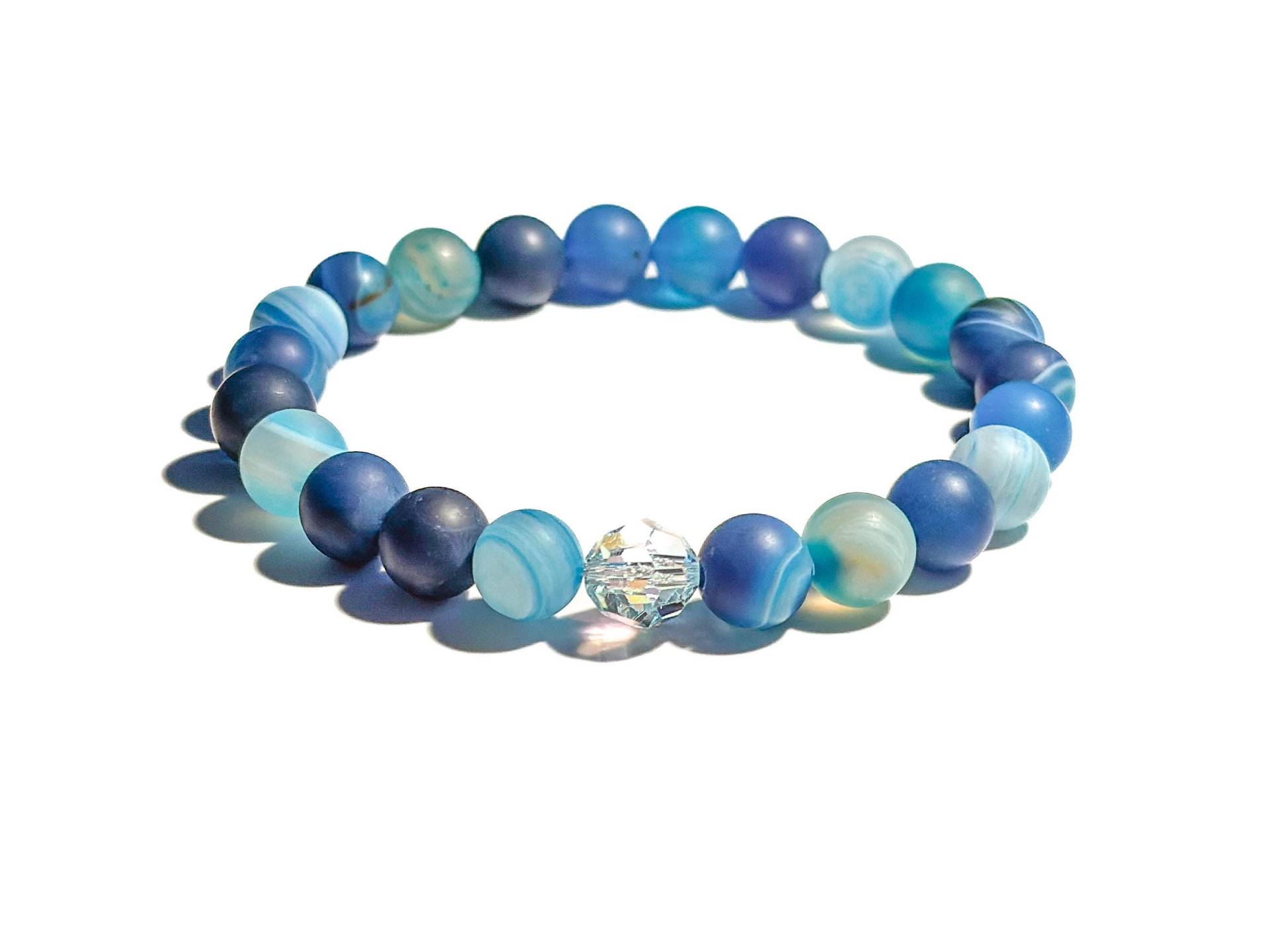 Armband Aus Blauen Band-Achat-Perlen Mit Swarovski-Kristall | Als Geschenk Für Frau Oder Freundin Armband Aus Blauen Band-Achat-Perlen Mit Swarovski-Kristall | Als Geschenk Für Frau Oder Freundin von BraslePel
