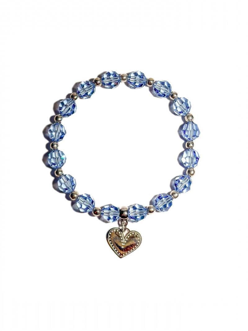 Armband Aus Blauen Swarovski-Perlen Mit Hämatit-Silberperlen Und Herzanhänger | Geschenk Freundin Armband Aus Blauen Swarovski-Perlen Mit Hämatit-Silberperlen Und Herzanhänger | Geschenk Freundin von BraslePel