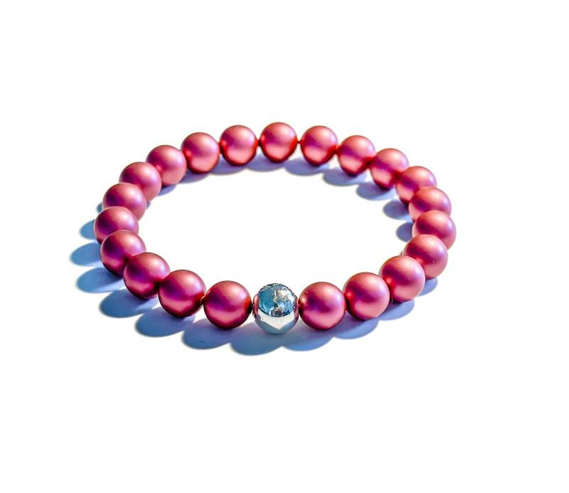 Armband Aus Bordeauxrot Schimmernden Swarovski-Perlen Und 925-Er Sterling Silberperle | Geschenk Freundin von BraslePel