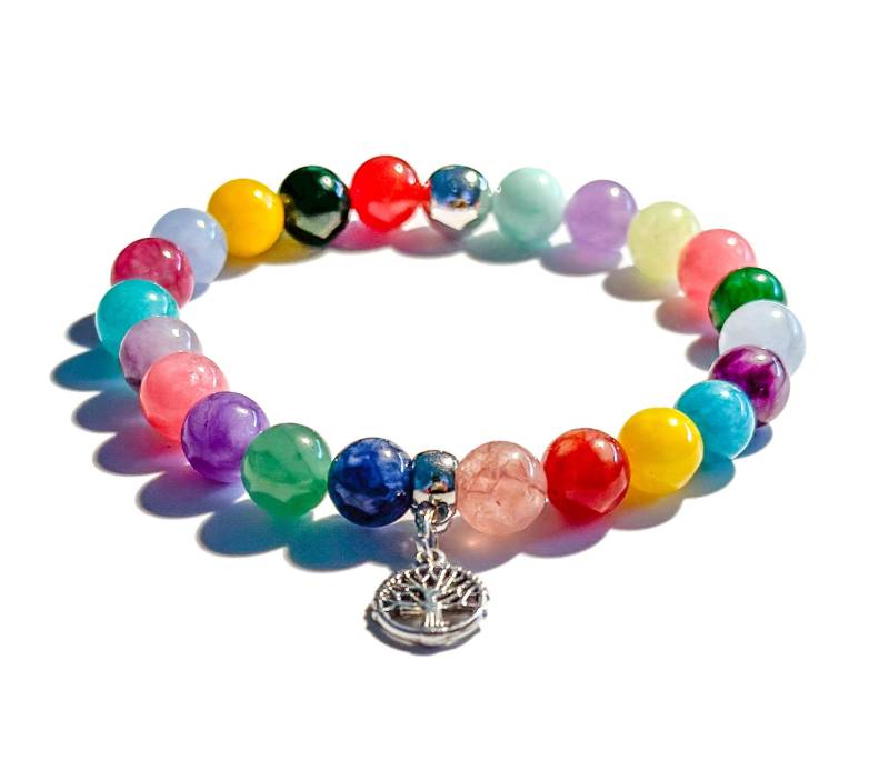 Armband Aus Bunten Natursteinperlen Mit Lebensbaum-Anhänger | Geschenk Freundin von BraslePel