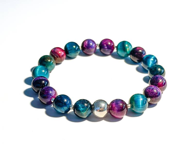 Armband Aus Bunten Tigeraugenperlen Mit 925-Er Sterlingsilberkugeln | Als Geschenk Für Frau Oder Freundin Armband Aus Bunten Tigeraugenperlen Mit 925-Er Sterlingsilberkugeln | Als Geschenk Für Frau Oder Freundin von BraslePel