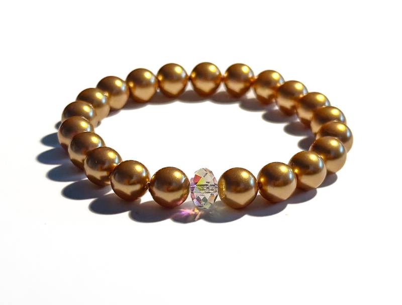 Armband Aus Goldenen Swarovski-Perlen Und Swarovski-Kristall | Geschenk Freundin Armband Aus Goldenen Swarovski-Perlen Und Swarovski-Kristall | Geschenk Freundin von BraslePel