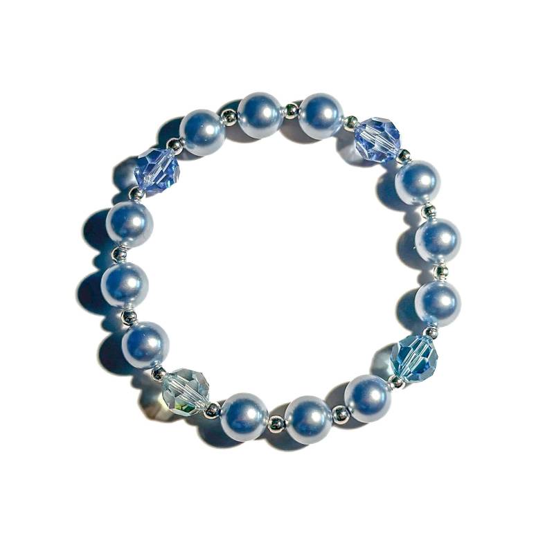 Armband Aus Hellblau Schimmernden Swarovski-Perlen Und Swarovski-Kristallen Sterlingsilberkugeln | Geschenk Freundin Armband Aus Hellblau Schimmernden Swarovski-Perlen Und Swarovski-Kristallen Sterlingsilberkugeln | Geschenk Freundin von BraslePel