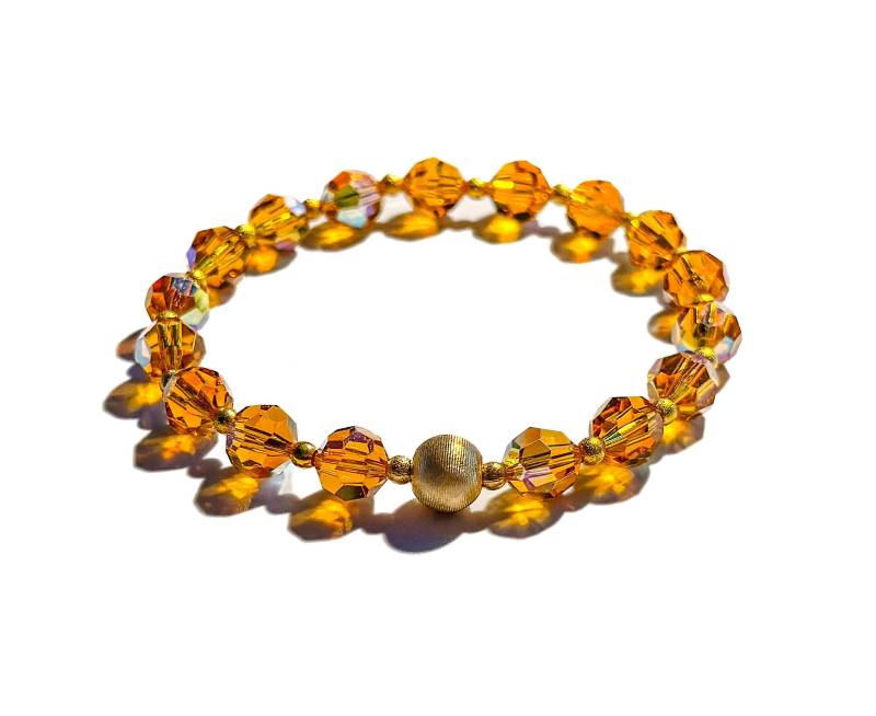 Armband Aus Orange-Farbenen Swarovski-Kristallen Und Vergoldeten 925-sterlingperlen | Geschenk Freundin von BraslePel