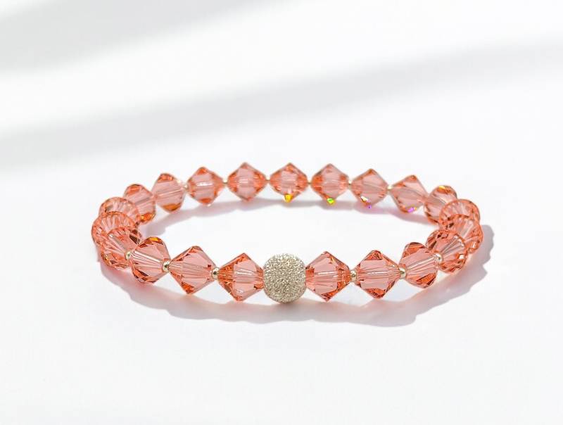Armband Aus Rosa Swarovski-Kristallen Und Diamantierter 925Er Sterling-Silberperle | Geschenk Freundin von BraslePel