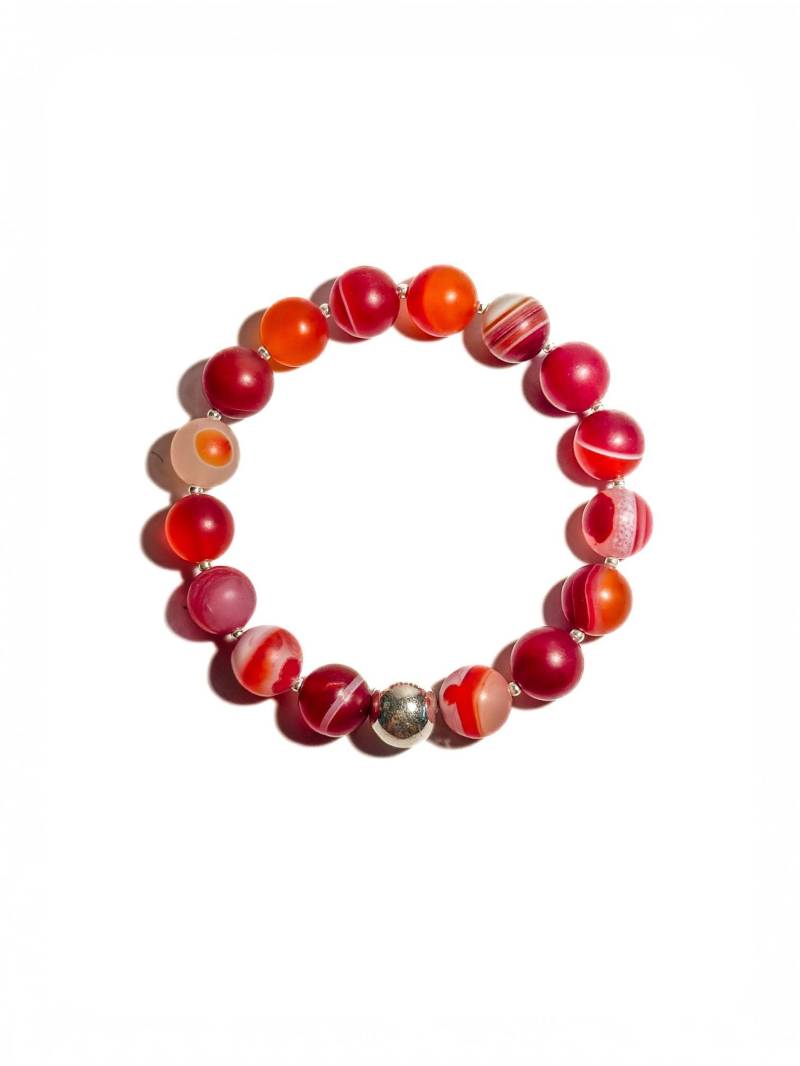 Armband Aus Roten Band-Achat-Perlen Mit 925-Er Sterlingsilber-Kugel von BraslePel