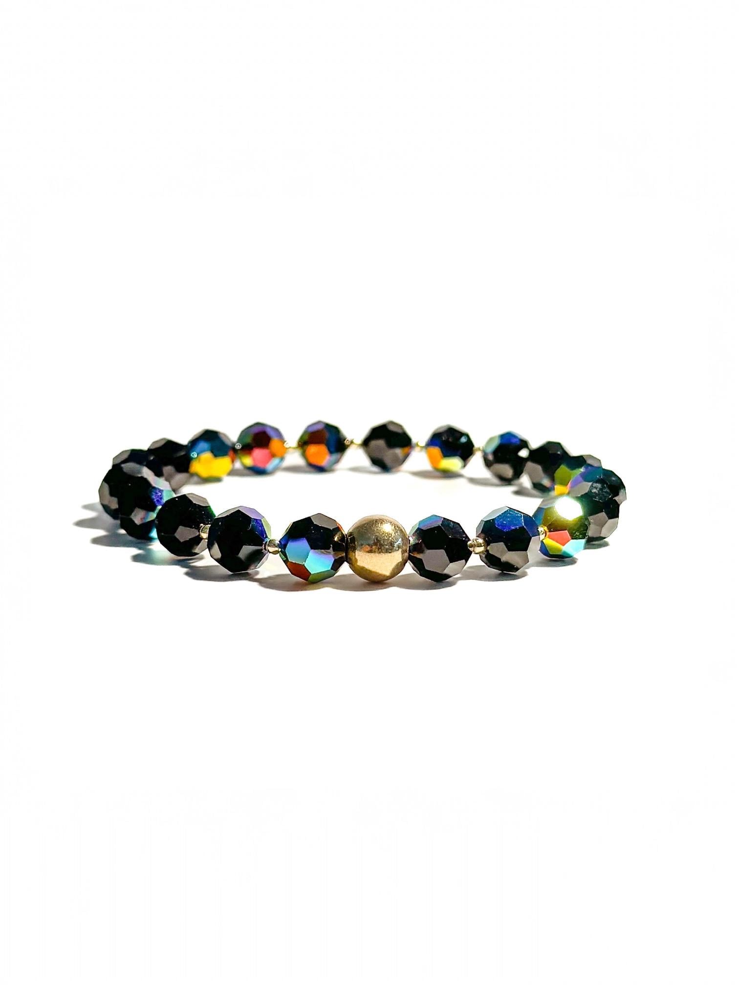 Armband Aus Schwarz-Funkelnden Swarovski-Kristallen Und Vergoldeten 925-sterlingperlen | Geschenk Freundin Armband Aus Schwarz-Funkelnden Swarovski-Kristallen Und Vergoldeten 925-sterlingperlen | Geschenk Freundin von BraslePel