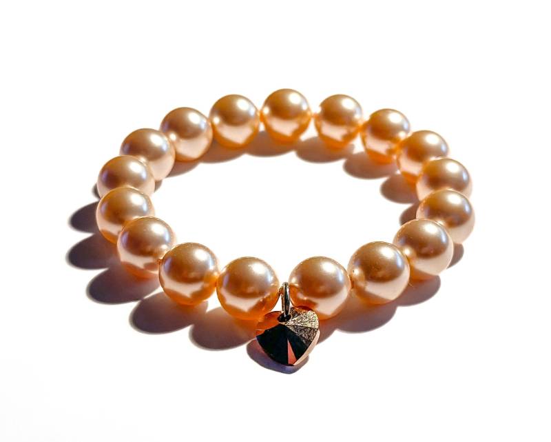 Armband Aus Swarovski-Perlen in Peach Und Swarovski-Herzanhänger | Geschenk Freundin von BraslePel