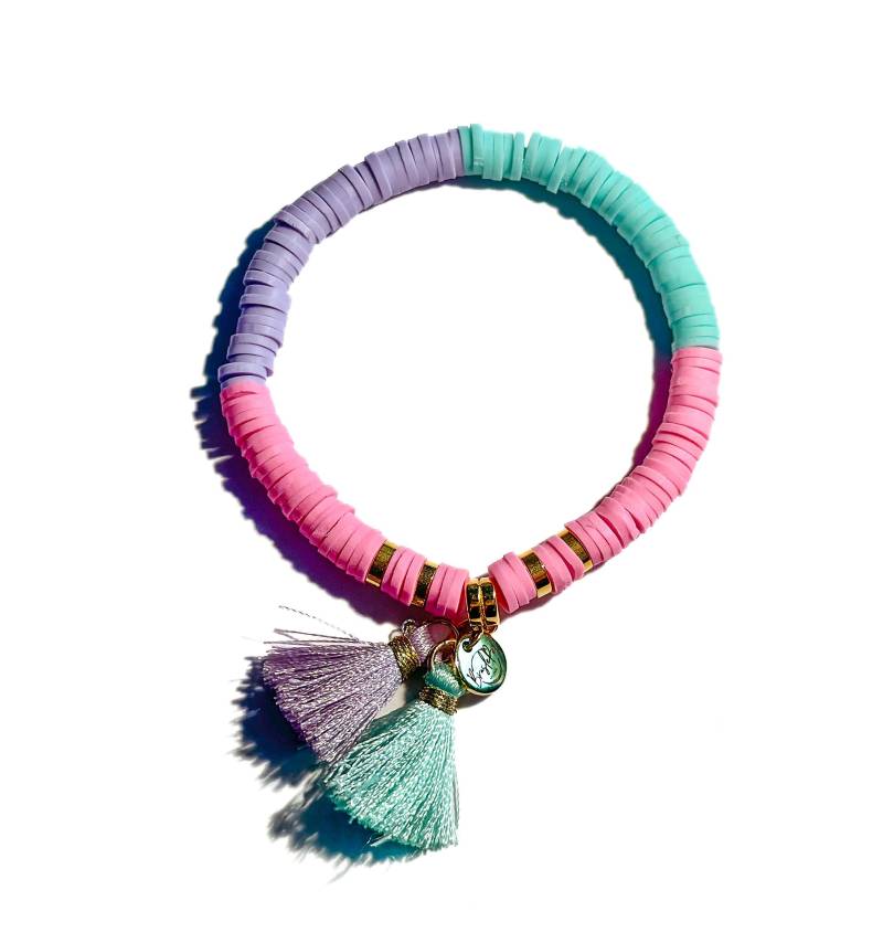 Buntes Armband in Pastell Aus Katsukiperlen Mit Quasten -Anhänger | Regenbogen-Armband Geschenk Freundin von BraslePel