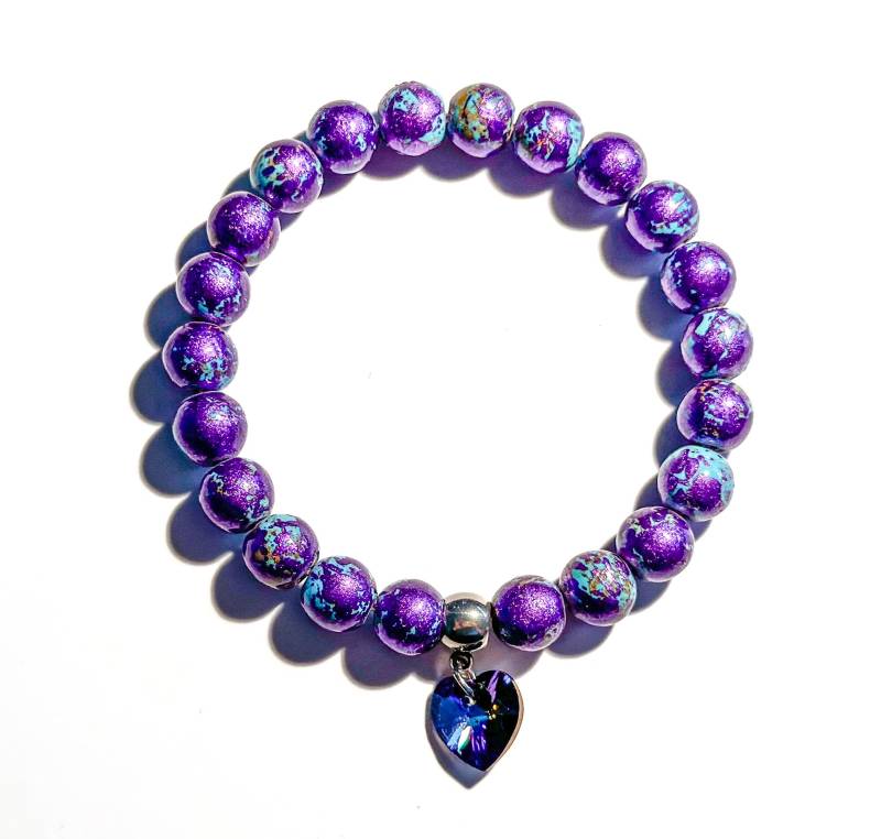 Lila Armband Aus Keramikperlen Mit Swarovski-Kristall | Handgemachter Schmuck Geschenk Freundin von BraslePel