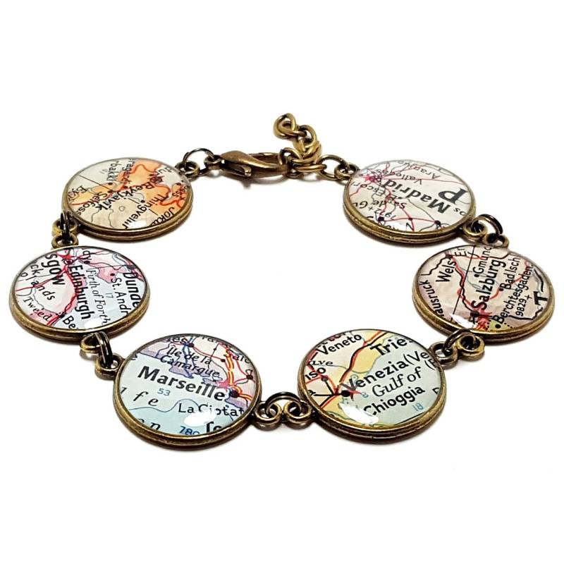 Custom Map Armband Personalisieren Sie Mit Sechs Orten Überall, Einzigartigen Geschenken, Adventure List Armband von BrassAndChain