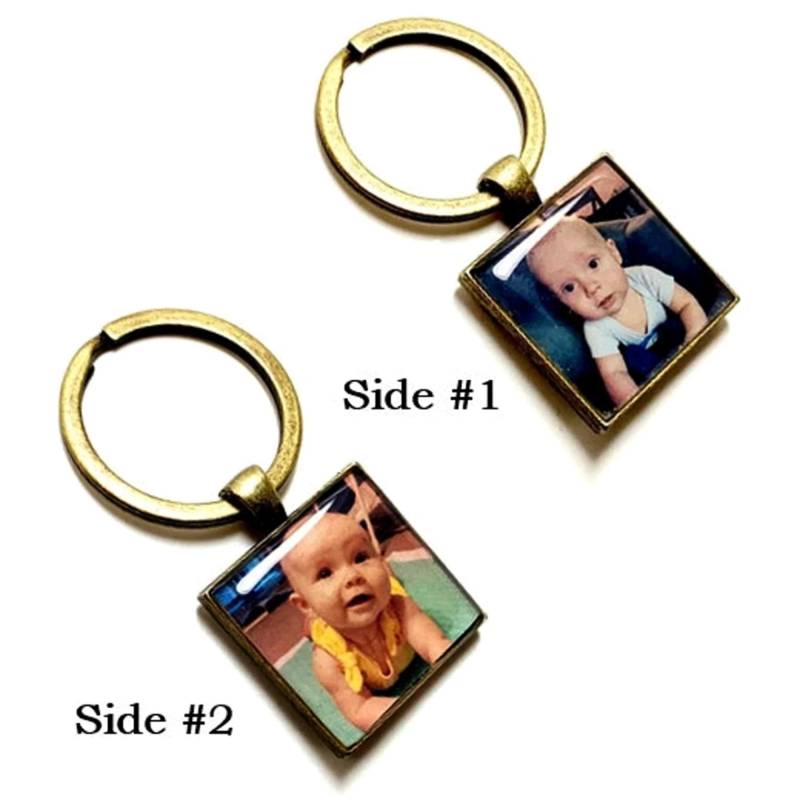 Doppelseitiger Foto-Schlüsselanhänger Personalisierter Bild-Schlüsselanhänger, Familienandenken von BrassAndChain