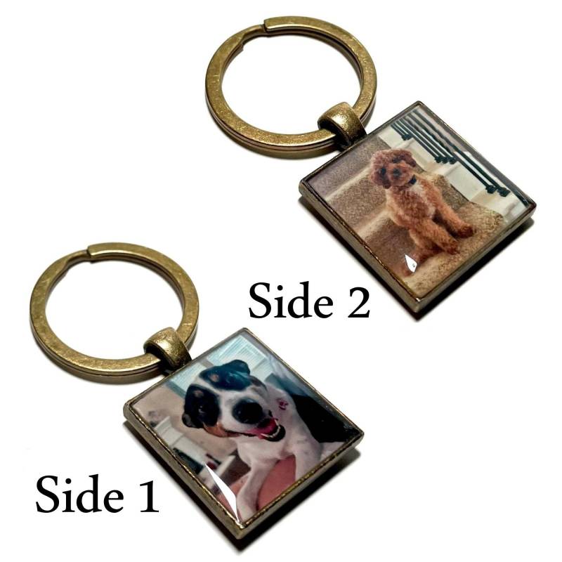 Doppelseitiger Haustier Foto Schlüsselanhänger Personalisiertes Erinnerungsgeschenk von BrassAndChain