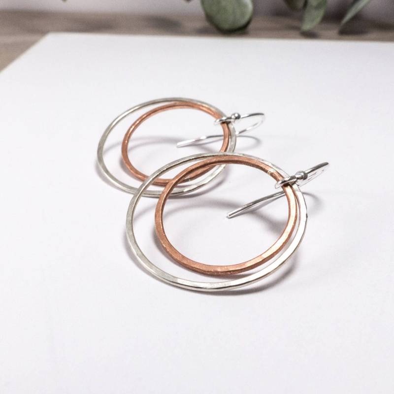 Silber Creolen - Kupfer-Hoop Ohrringe Sterling Handgemachter Schmuck Große Statement von BrassCatDesign