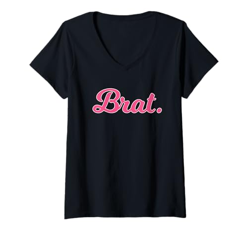 Damen Grafik in Kursivschrift Brat Pink T-Shirt mit V-Ausschnitt Damen Grafik in Kursivschrift Brat Pink T-Shirt mit V-Ausschnitt von Brat Designtigrate Shop