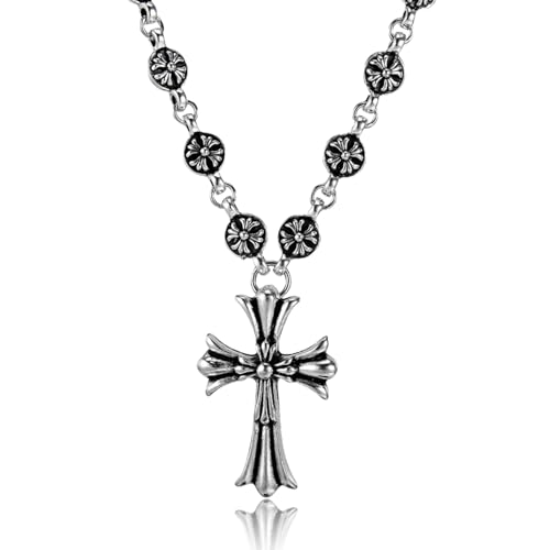 Brateuanoii Retro Kreuz Kette, Personalisiert Kreuz Anhänger Halskette, Kreuzanhänger Mit Halskette, Kreuz Anhänger Mit 60cm Kette, Religiöser Gebetsanhänger, Katholische Christen Religiöse Kommunion von Brateuanoii