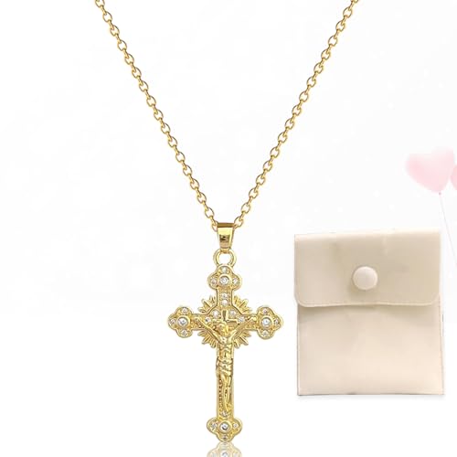 Brateuanoii Damen Gold Kreuz Kette, Kreuzkette Damen Edelstahl Mit Diamant, Kreuzkette Gold, Christliche Kreuzkette, kreuz kette gold für Frauen Mädchen Geschenk(Mit 1 Samtbeutel) von Brateuanoii