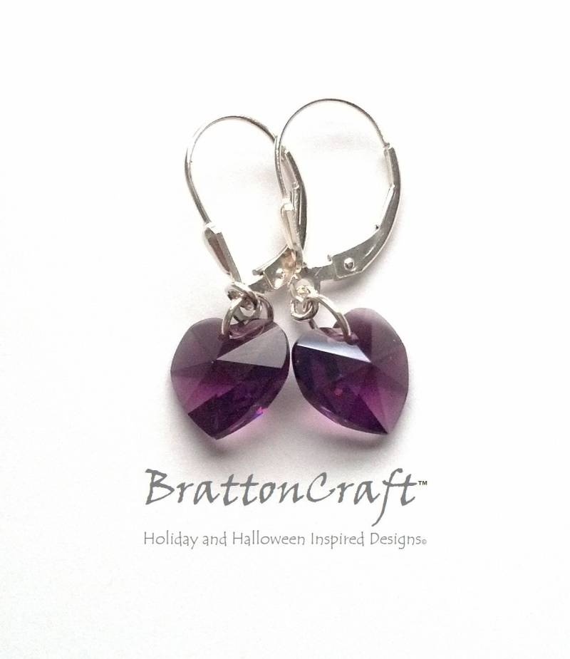 Amethyst Swarovski Kristall Herz Ohrringe - Sterling Silber von BrattonCraft