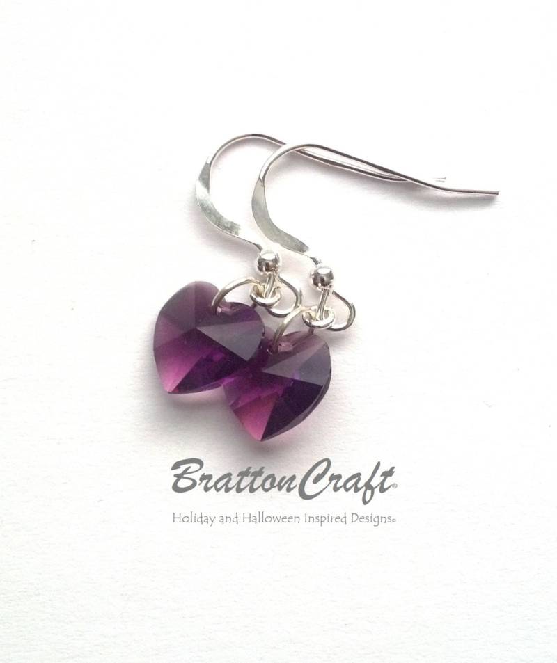 Amethyst Swarovski Kristall Herz Ohrringe - Sterling Silber von BrattonCraft
