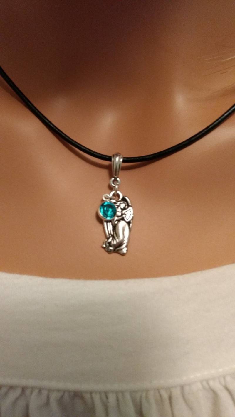 Engel Halskette Aus Silber Mit Geburtsstein Religiöser Schmuck Zinn von BrattonCraft