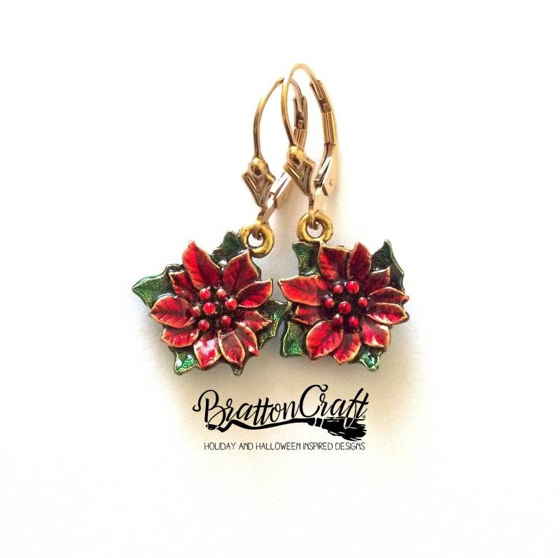 Rot & Grüner Weihnachtsstern Ohrringe Gold Filled Ohrdrähte, Weihnachtsschmuck von BrattonCraft
