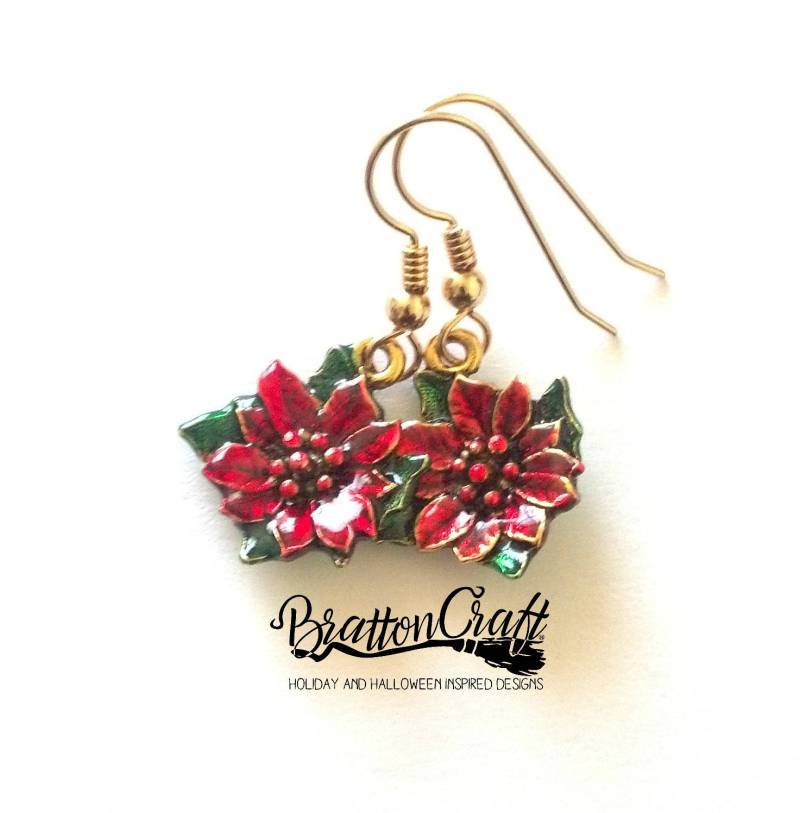 Gold Weihnachtsstern Ohrringe Rote & Grüne Epoxidharz Weihnachtsschmuck von BrattonCraft