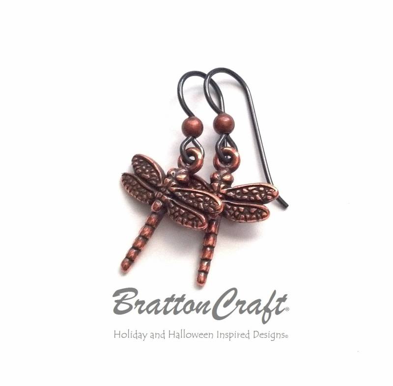 Kupfer Libellen Ohrringe Antik Finish Bug Schmuck von BrattonCraft