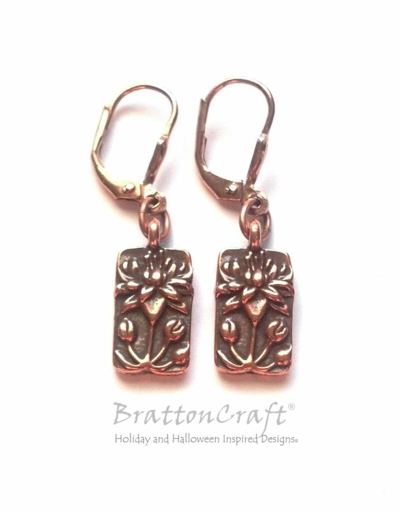 Kupfer Lotus Blume Ohrringe Britannia Pewter Spiritueller Schmuck von BrattonCraft